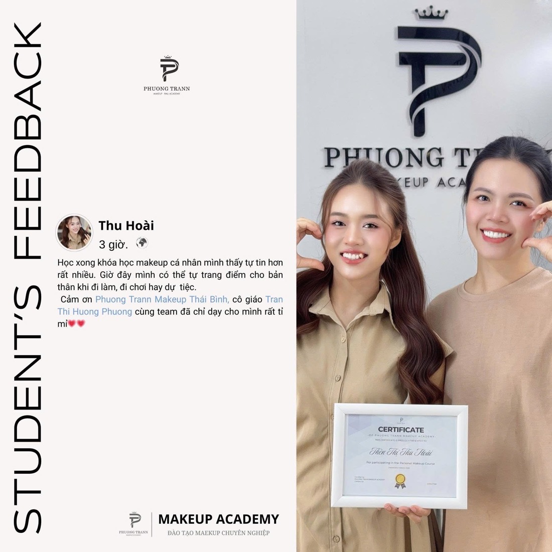 Feedback học viên Thu Hoài về khoá makeup cá nhân tại CELLA