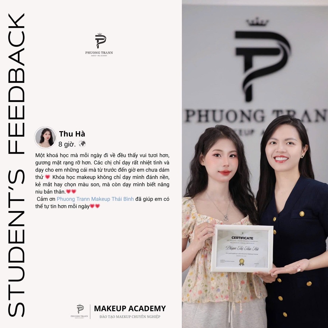 Feedback học viên Thu Hà về khoá makeup cá nhân tại CELLA