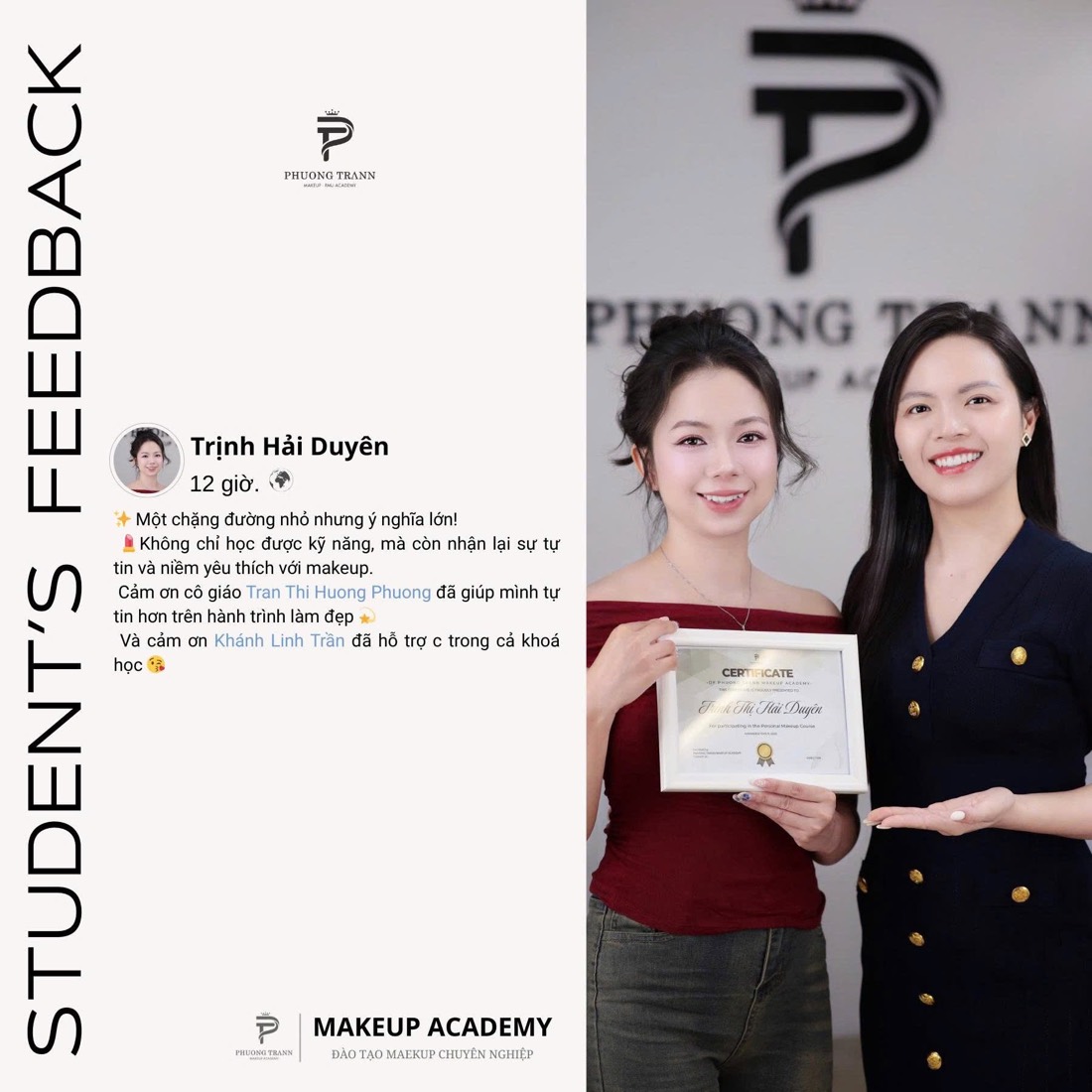 Feedback học viên Trịnh Hải Duyên về khoá makeup cá nhân tại CELLA