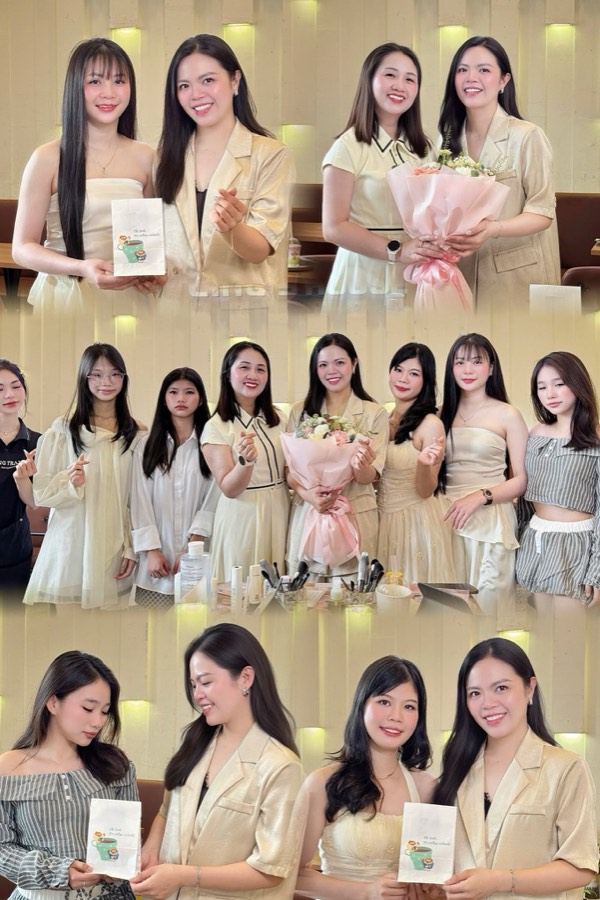 Học viên lớp makeup cá nhân chụp ảnh cùng Cella Hương Phượng ngày kết thúc khoá